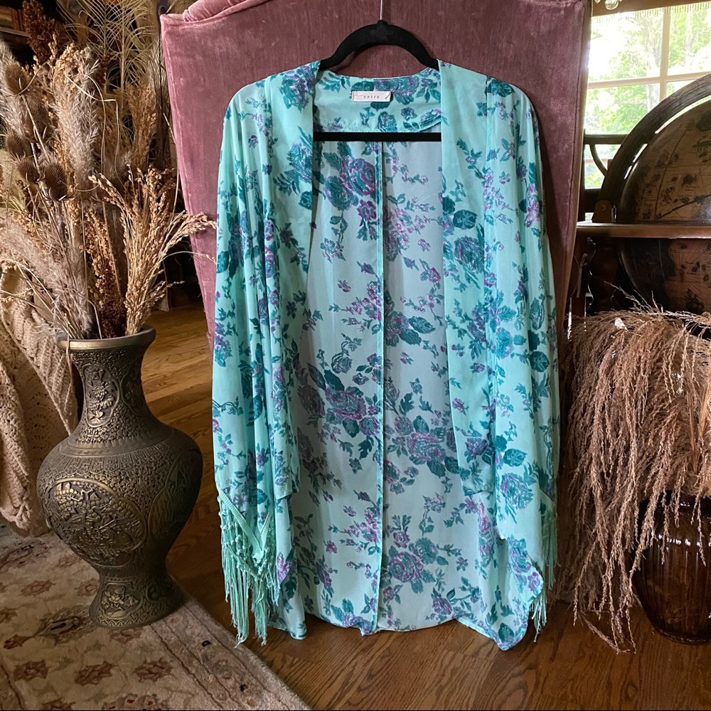 Boho Floral Fringe Kimono